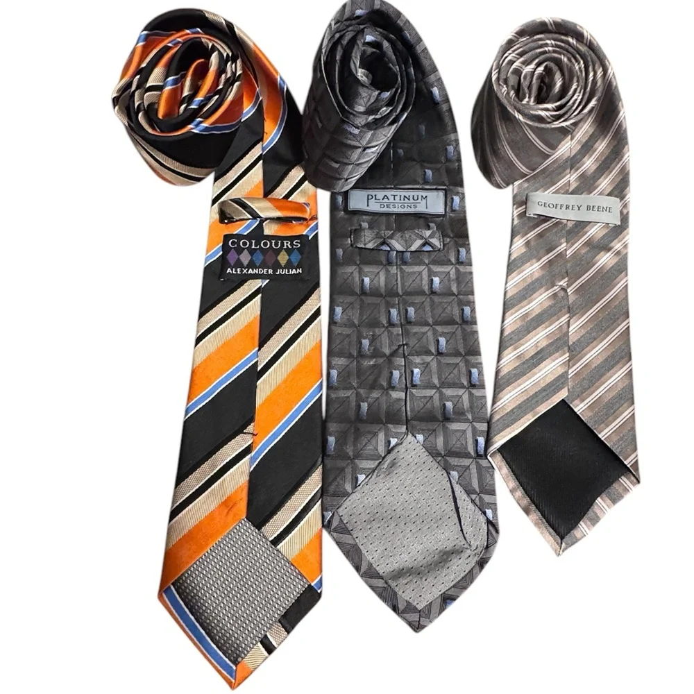 Men's Striped and Patterned Tie Set - Orange, Gray, Black
